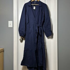 City Chic Navy Blue Collared Long Sleeve Selena Maxi Wrap Dress Polished Style